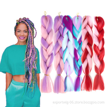 Jumbo Braiding hair Long Synthetic yaki Colorful ombre Braids Hair Crochet Braid Hair Extensions Red Yellow Blue Mix Color